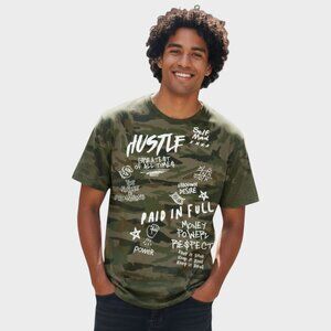 One Color Nation Shirt Mens M Green Camo Hustle Paid in Full Graphic Tee
